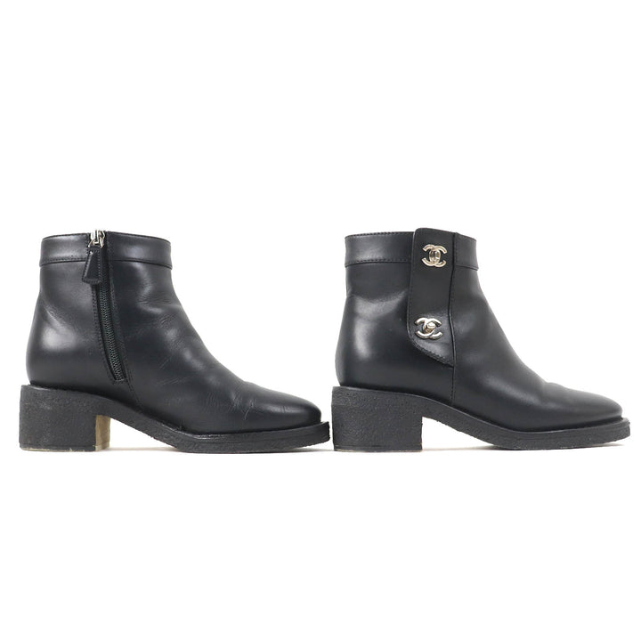 Great CHANEL short boots COCO Mark turnlock side zip Women 36 G31204