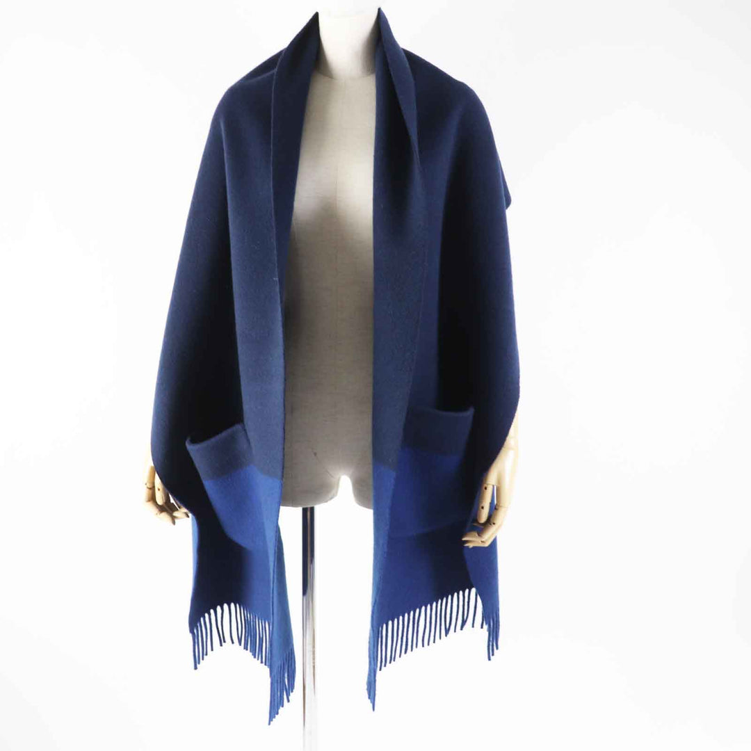 Excellent HERMES Scarf Allumet Pocket Bicolor Navy blue cashmere Women H259096S