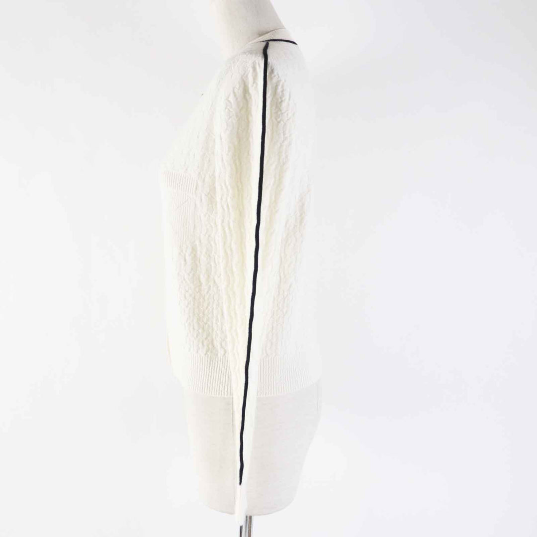 Excellent CHANEL cardigan Camellia COCO Button White x black cashmere Women 36 P75662
