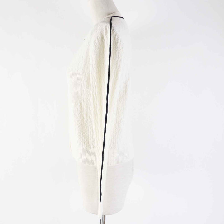 Excellent CHANEL cardigan Camellia COCO Button White x black cashmere Women 36 P75662