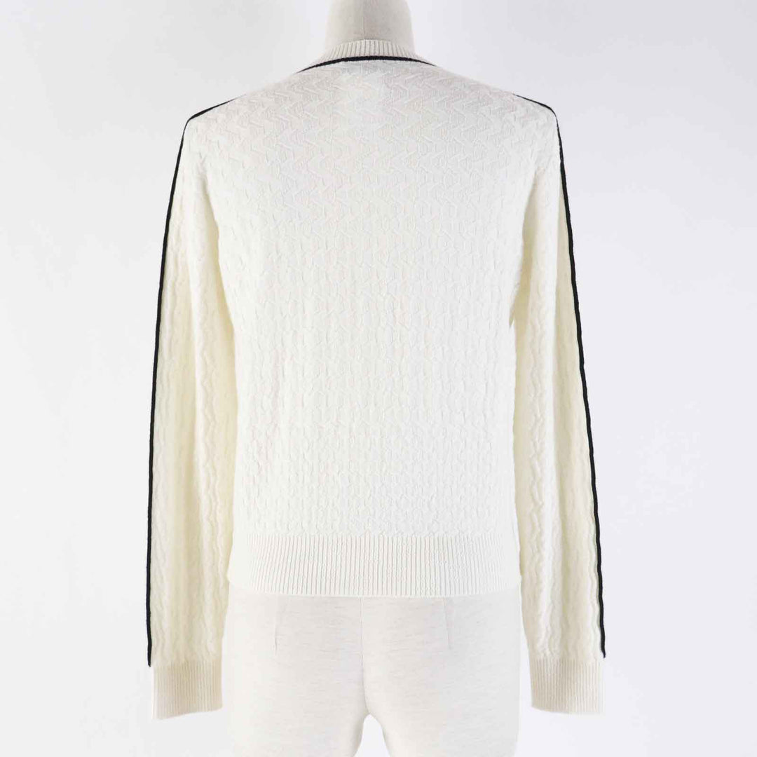 Excellent CHANEL cardigan Camellia COCO Button White x black cashmere Women 36 P75662