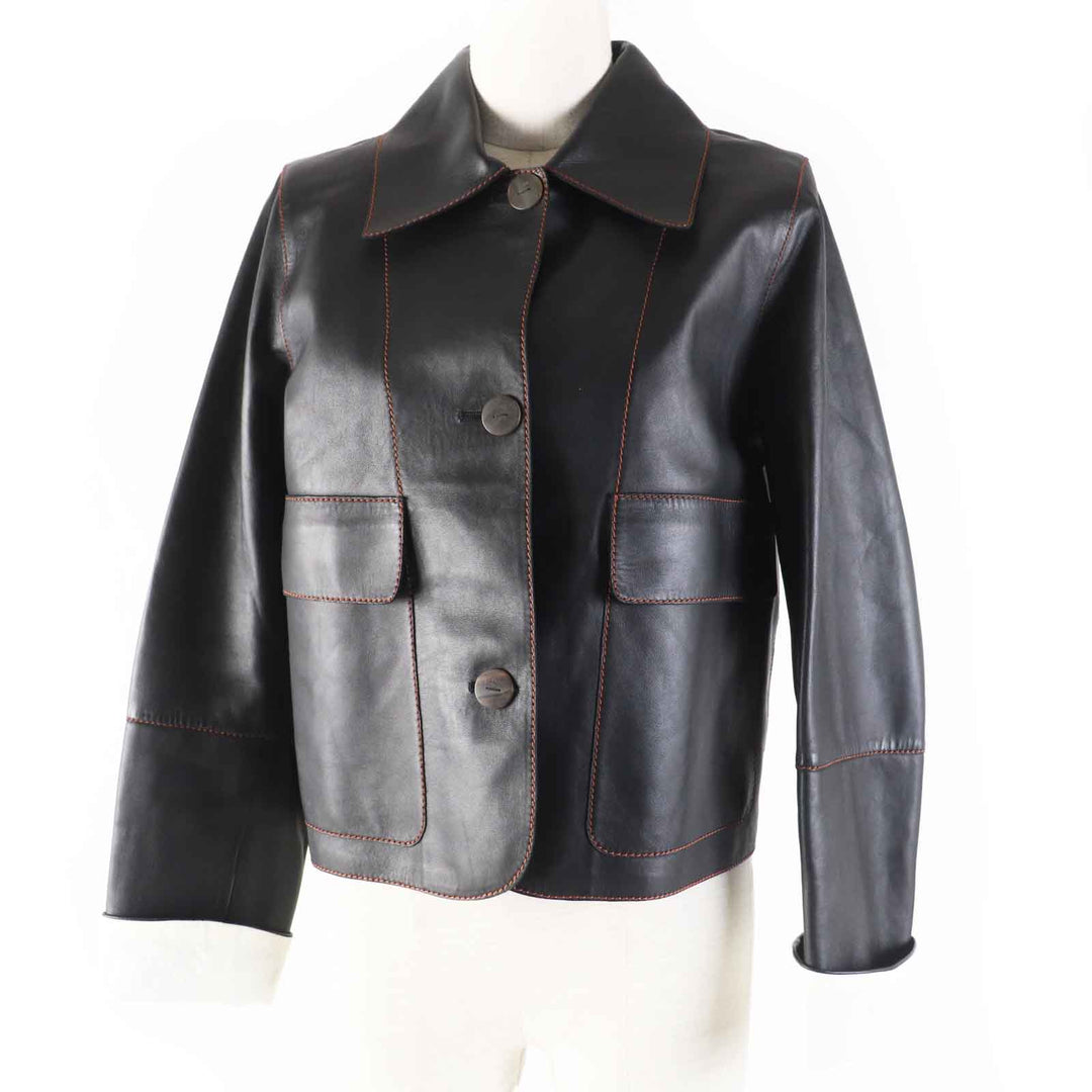LOEWE Jacket Logo button turn-up black lambskin Women S359330XBU