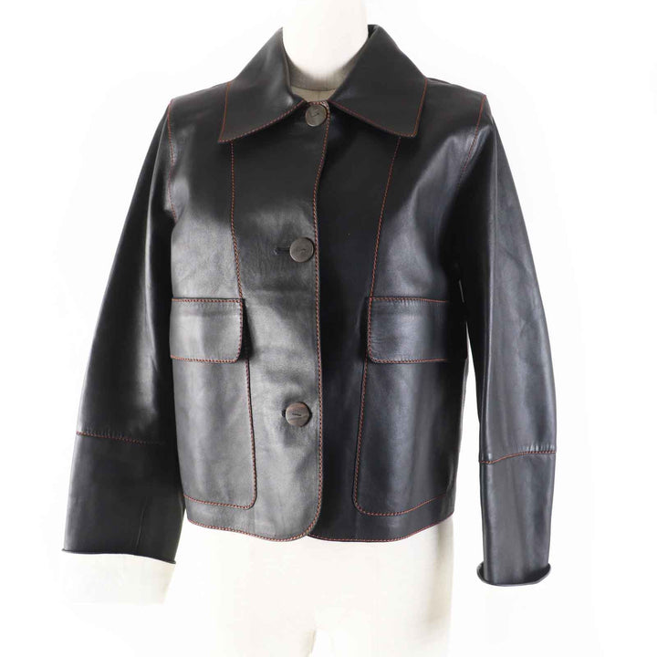 LOEWE Jacket Logo button turn-up black lambskin Women S359330XBU
