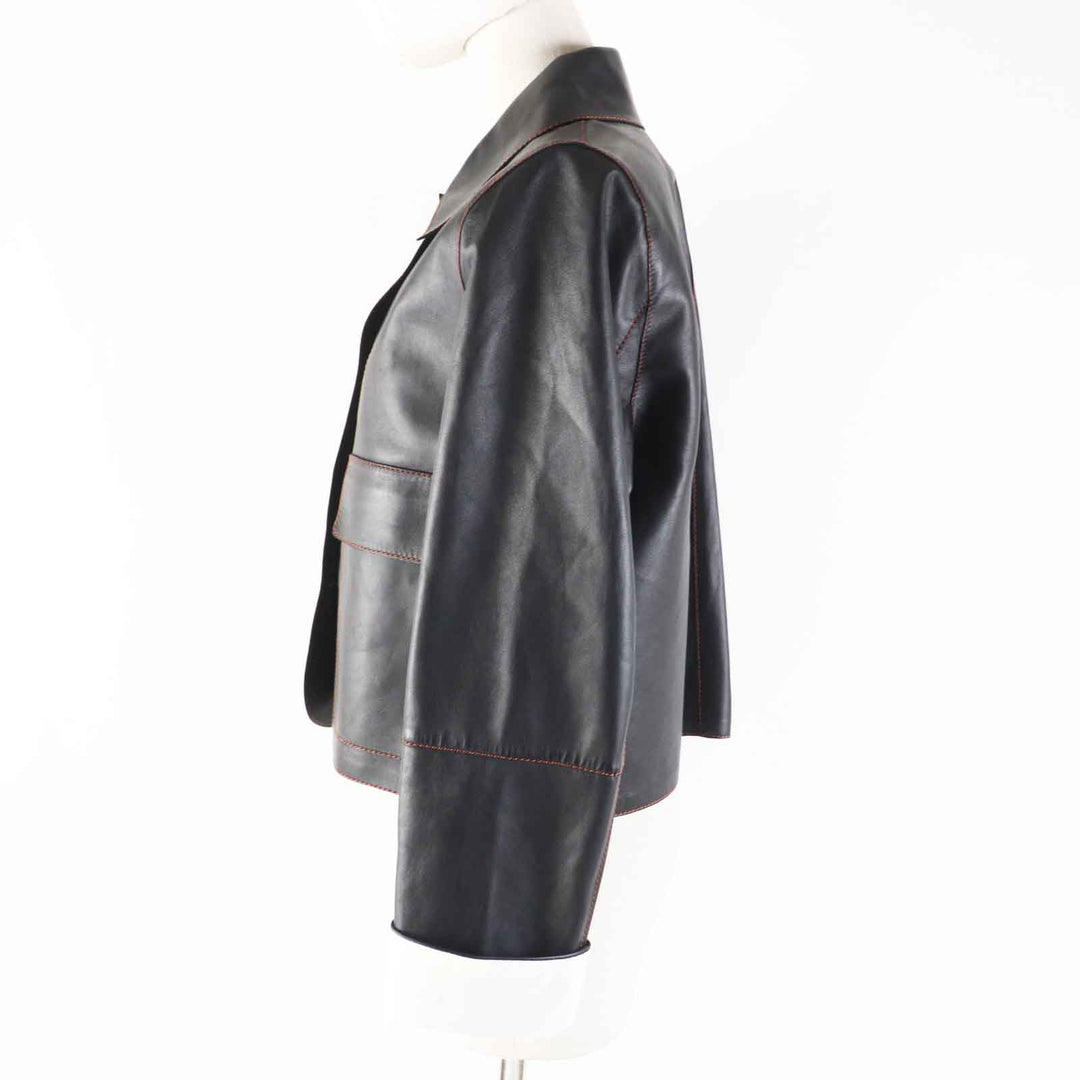 LOEWE Jacket Logo button turn-up black lambskin Women S359330XBU