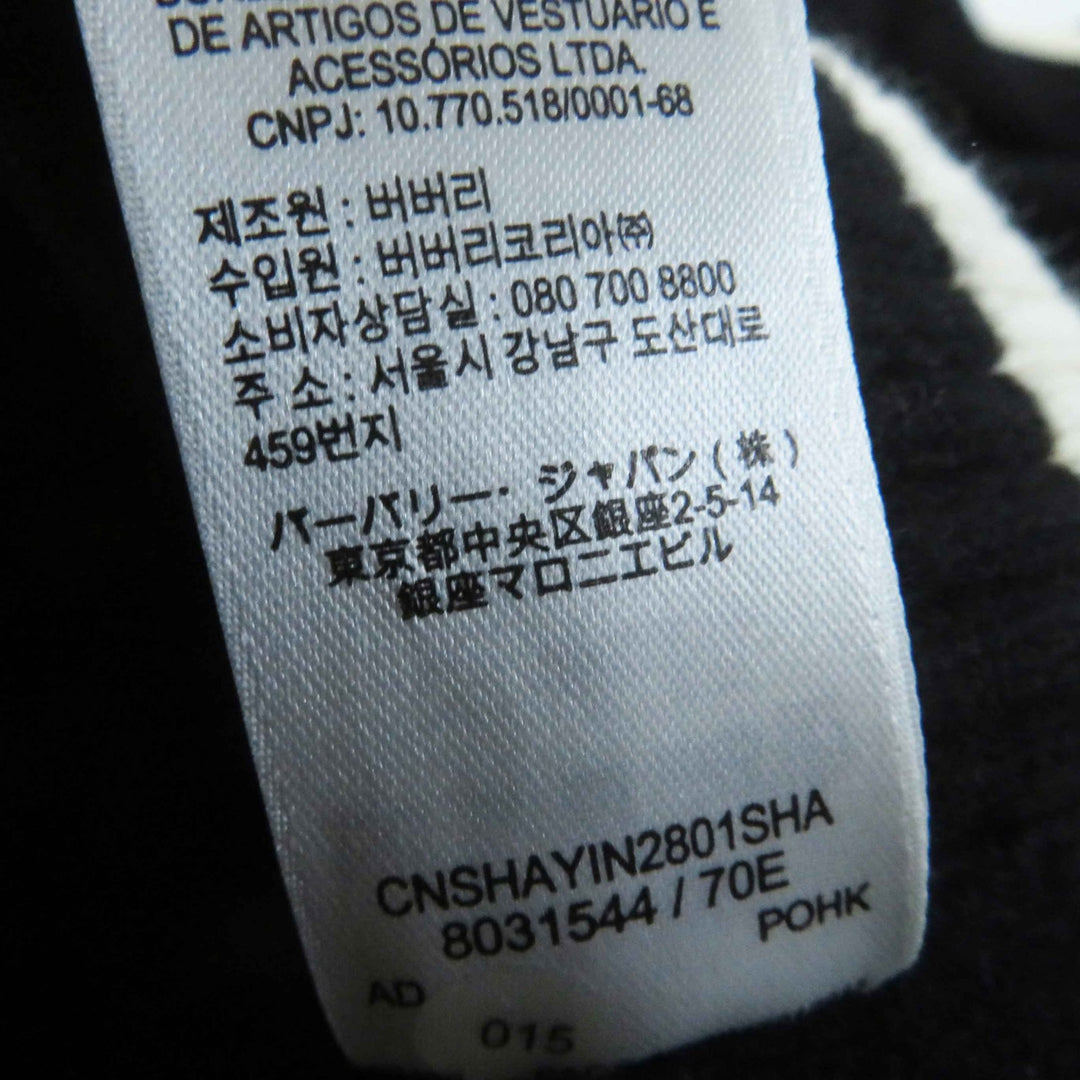 Great BURBERRY poncho Back logo hooded cape/ Black White wool Women 8031544