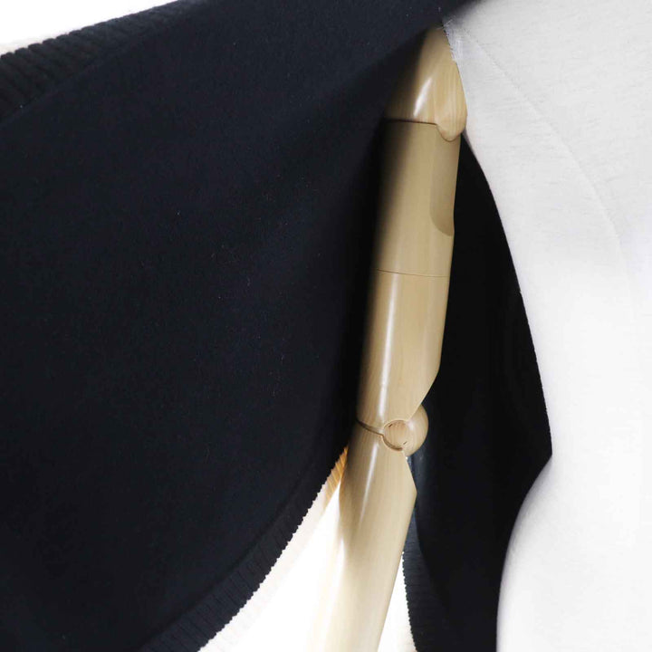 Great BURBERRY poncho Back logo hooded cape/ Black White wool Women 8031544