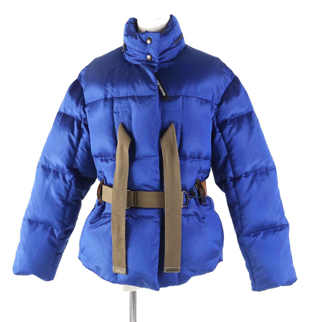 LOUIS VUITTON Down jacket Belted Monogram lining blue Nylon Women 34