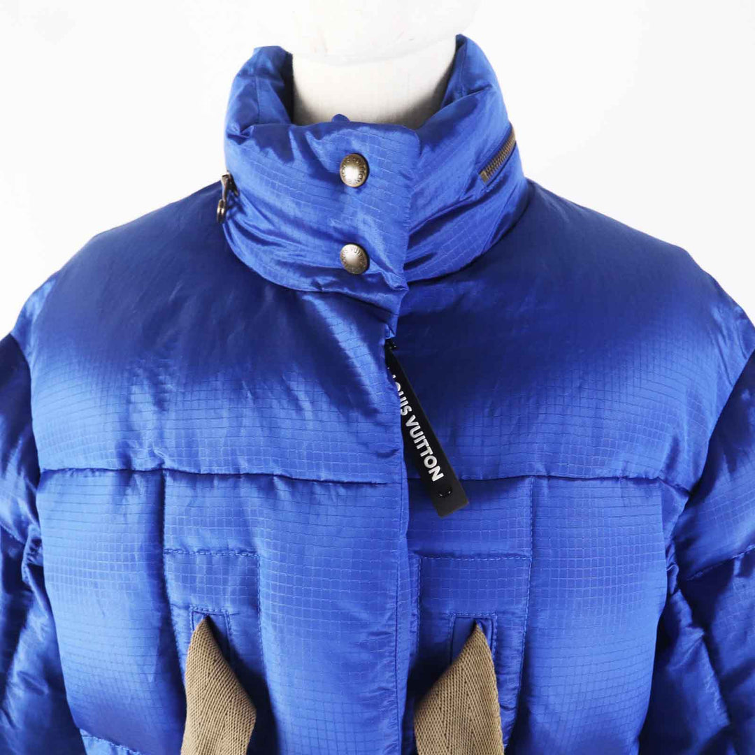 LOUIS VUITTON Down jacket Belted Monogram lining blue Nylon Women 34