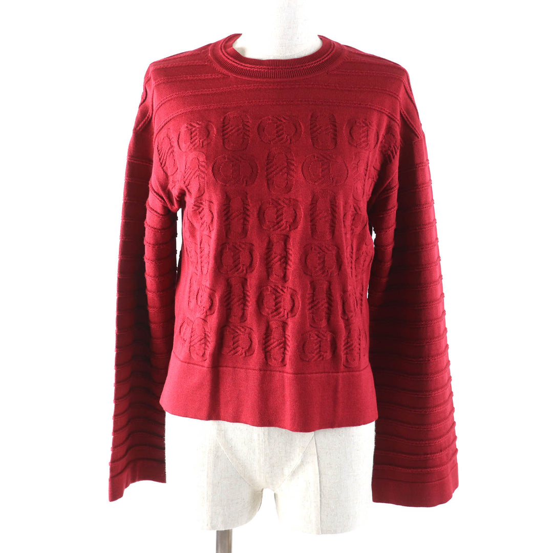 Excellent HERMES knit Chaine d'Ancre Wide Sleeve Red series silk Women 34 3E2614D3