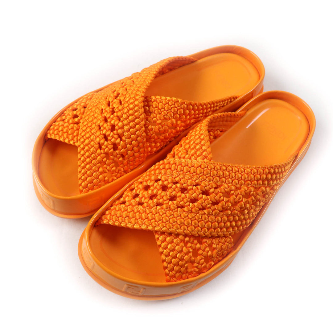 Excellent FENDI Sandals reflection ZUCCA SLIDE SANDALS FLAT Orange Women 36