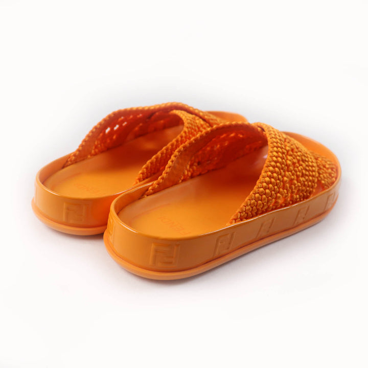 Excellent FENDI Sandals reflection ZUCCA SLIDE SANDALS FLAT Orange Women 36