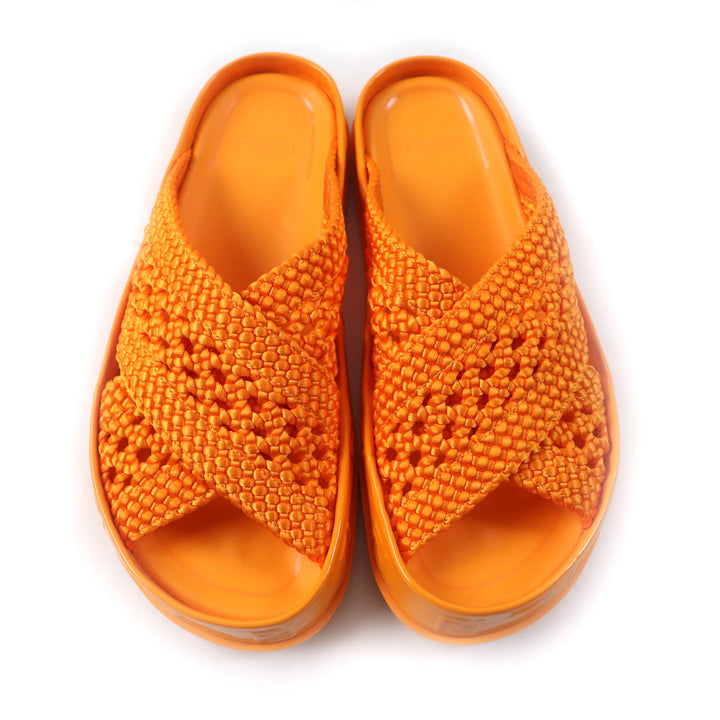 Excellent FENDI Sandals reflection ZUCCA SLIDE SANDALS FLAT Orange Women 36