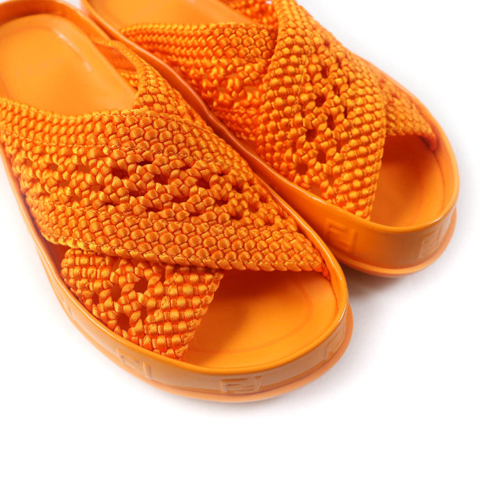 Excellent FENDI Sandals reflection ZUCCA SLIDE SANDALS FLAT Orange Women 36
