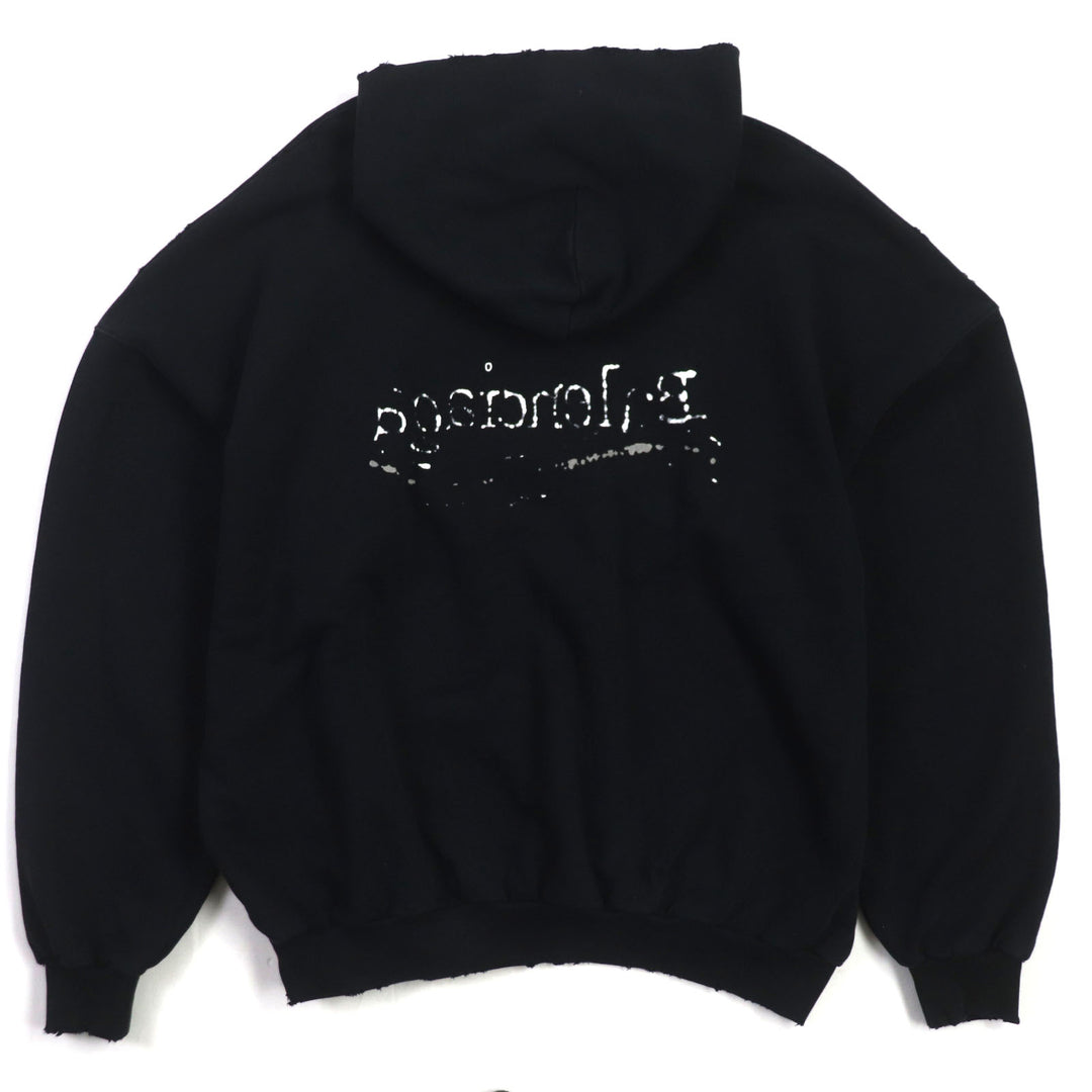 Great BALENCIAGA hoodie Distressed logo print large fit pullover black cotton 1
