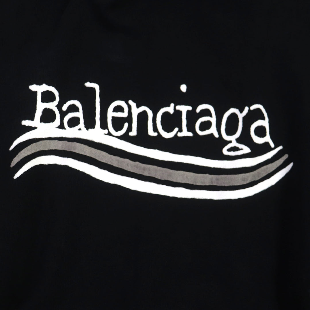 Great BALENCIAGA hoodie Distressed logo print large fit pullover black cotton 1