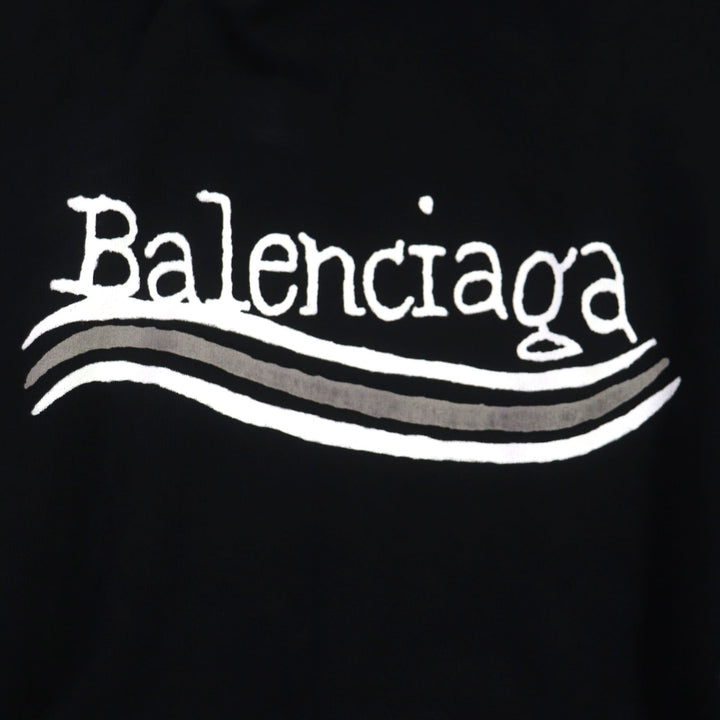 Great BALENCIAGA hoodie Distressed logo print large fit pullover black cotton 1