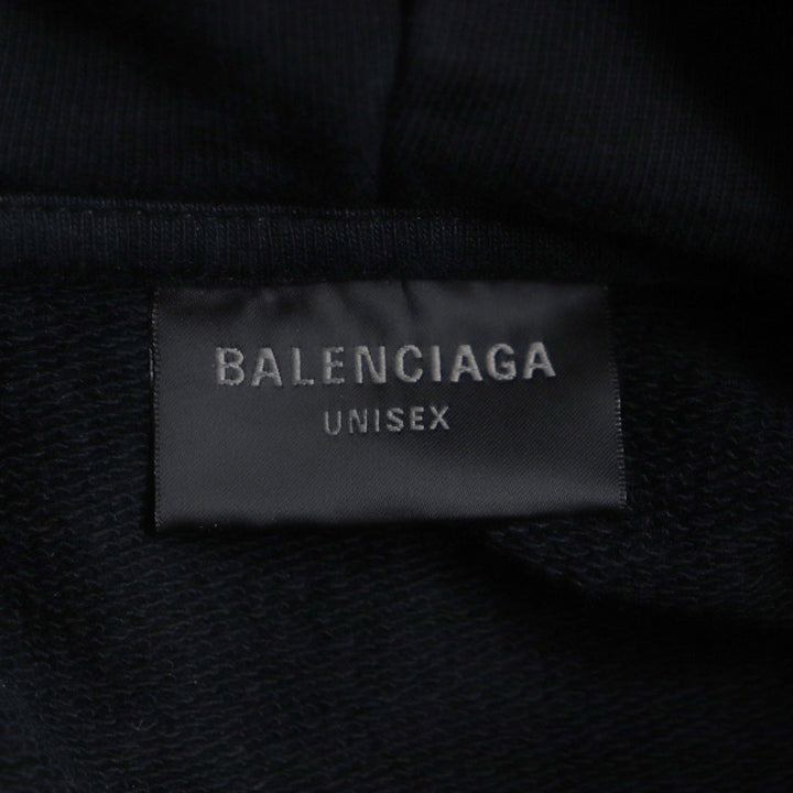 Great BALENCIAGA hoodie Distressed logo print large fit pullover black cotton 1