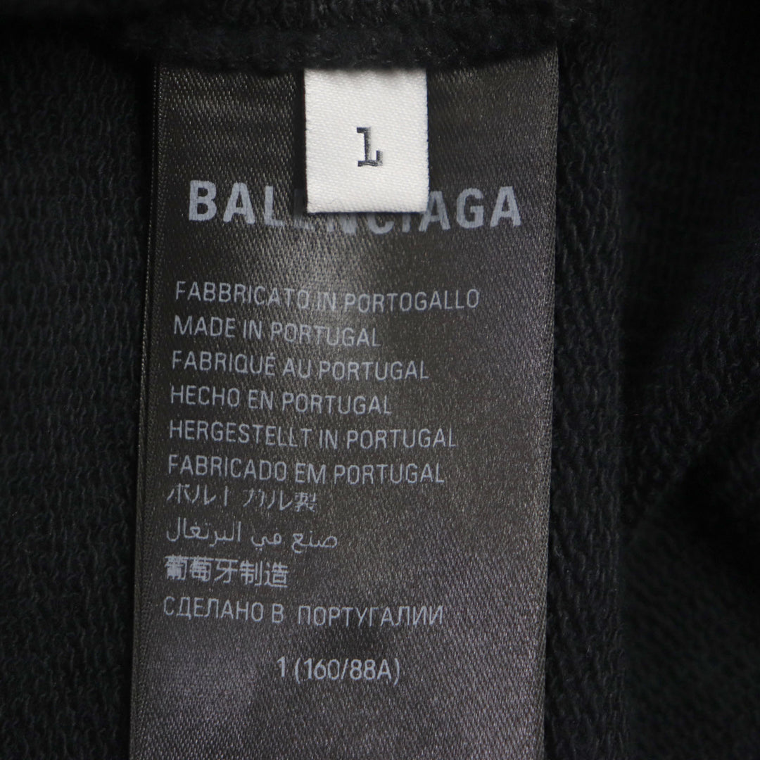 Great BALENCIAGA hoodie Distressed logo print large fit pullover black cotton 1
