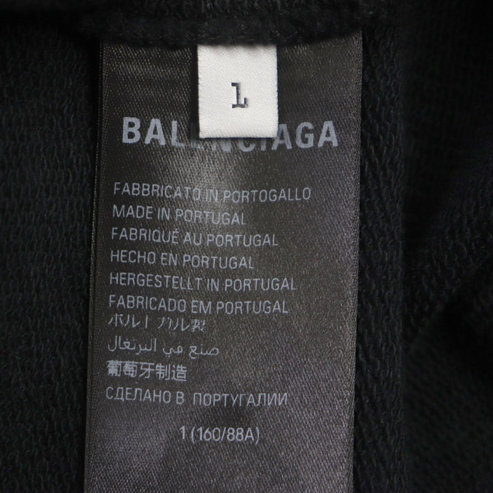 Great BALENCIAGA hoodie Distressed logo print large fit pullover black cotton 1