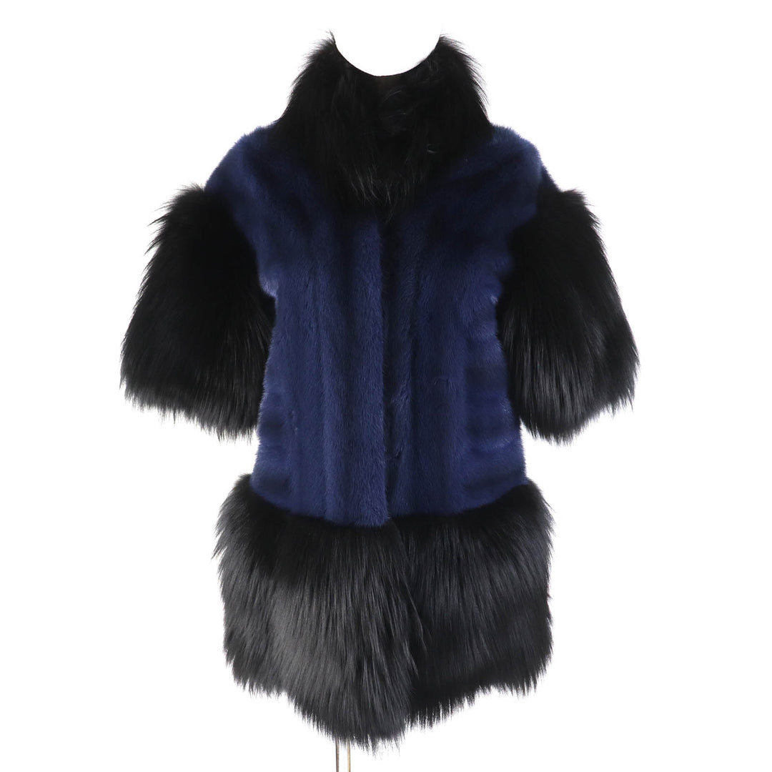Excellent ADEAM genuine fur coat Half sleeve black Fox FOX Women 34991