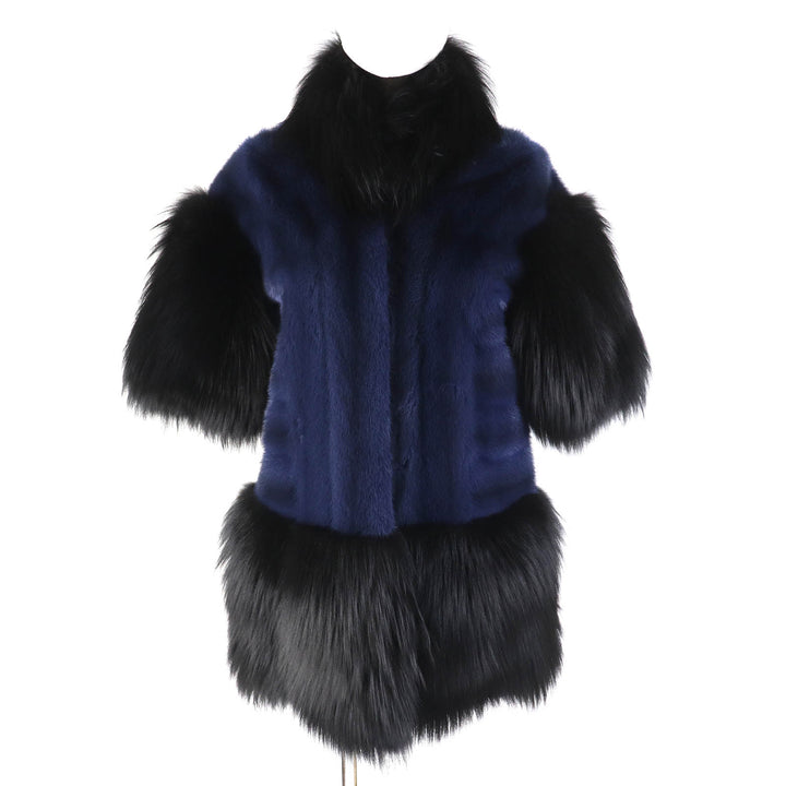 Excellent ADEAM genuine fur coat Half sleeve black Fox FOX Women 34991