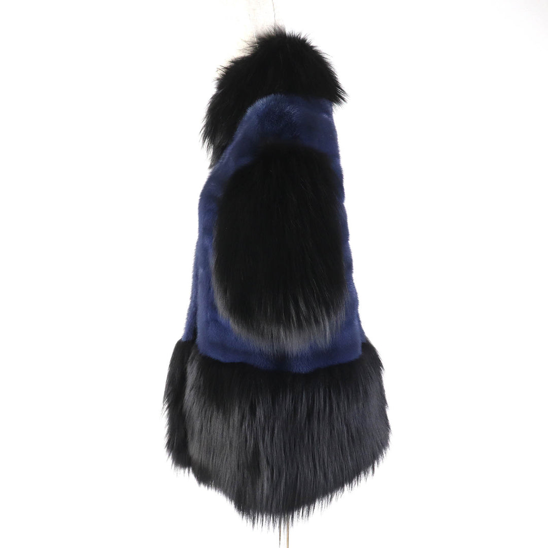 Excellent ADEAM genuine fur coat Half sleeve black Fox FOX Women 34991