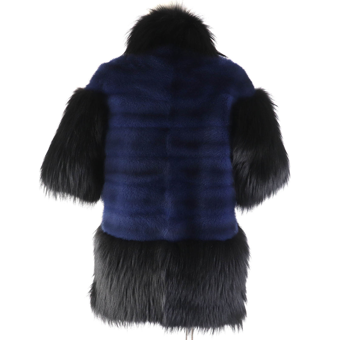 Excellent ADEAM genuine fur coat Half sleeve black Fox FOX Women 34991
