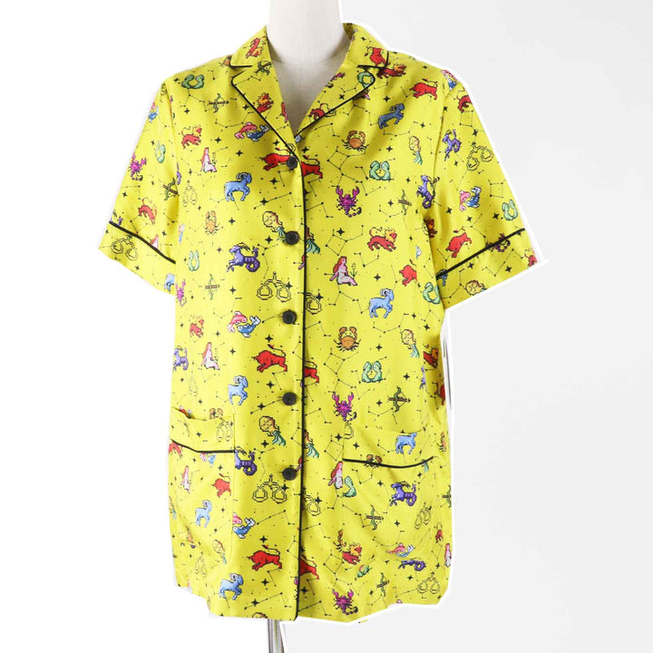 Pristine Christian Dior Short sleeve shirt Zodiac Pixel yellow silk Women 38