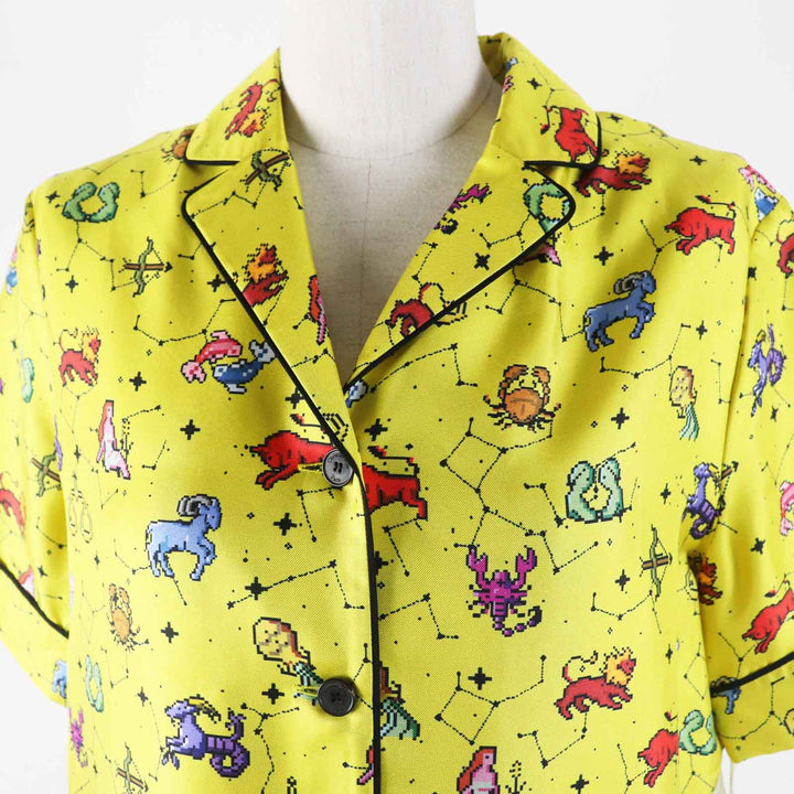 Pristine Christian Dior Short sleeve shirt Zodiac Pixel yellow silk Women 38
