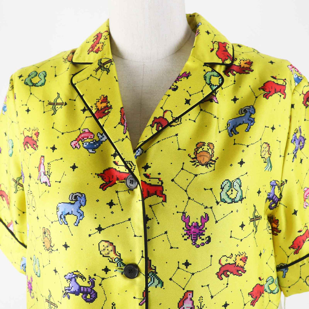 Pristine Christian Dior Short sleeve shirt Zodiac Pixel yellow silk Women 38