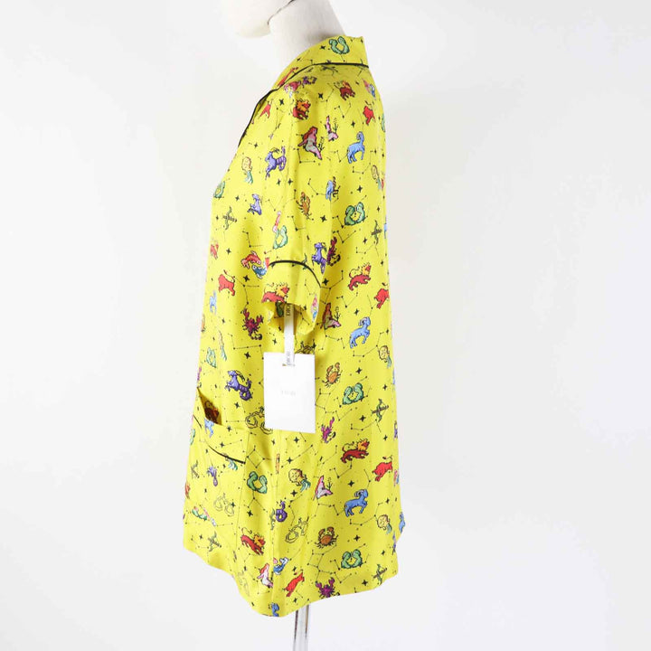 Pristine Christian Dior Short sleeve shirt Zodiac Pixel yellow silk Women 38