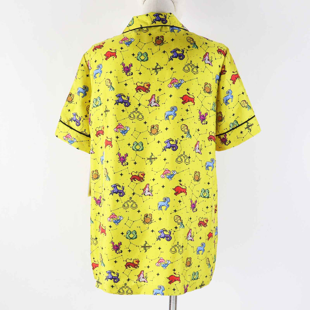 Pristine Christian Dior Short sleeve shirt Zodiac Pixel yellow silk Women 38