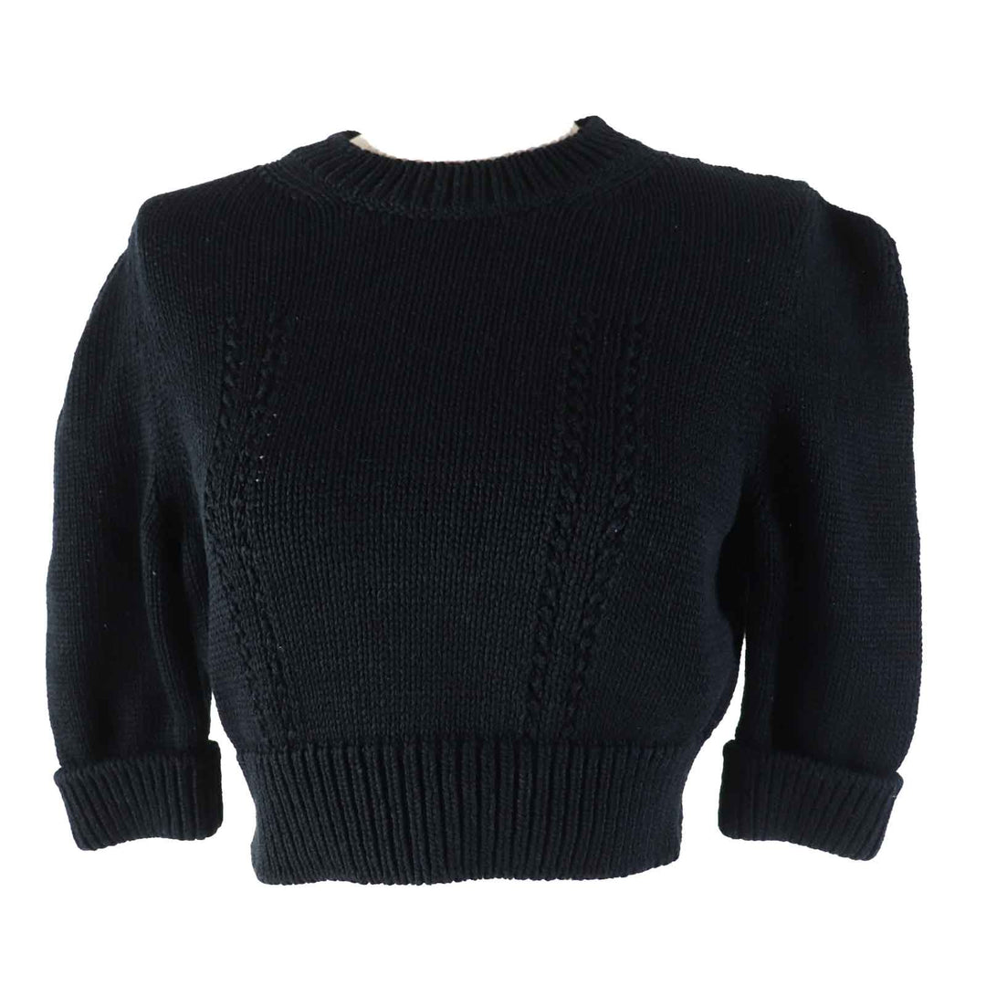 Excellent CHANEL Short sleeve knit Cropped length black Women 36 22S P72760