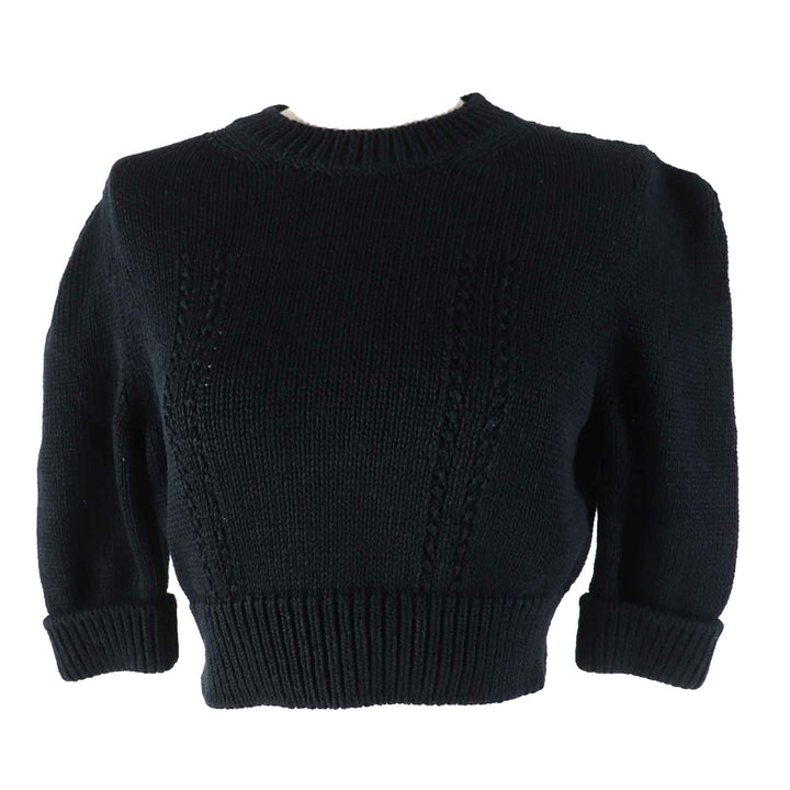Excellent CHANEL Short sleeve knit Cropped length black Women 36 22S P72760