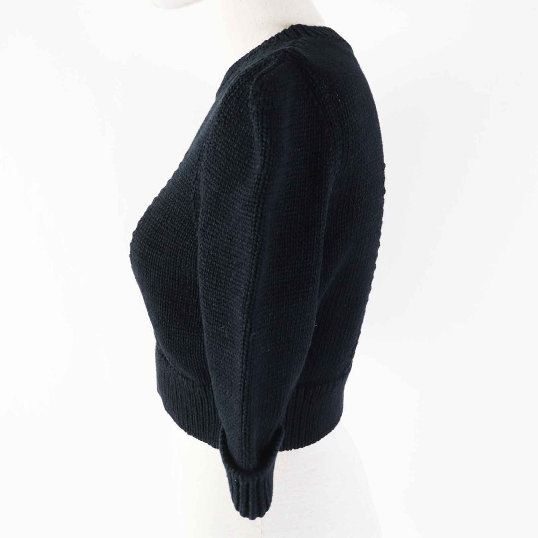 Excellent CHANEL Short sleeve knit Cropped length black Women 36 22S P72760