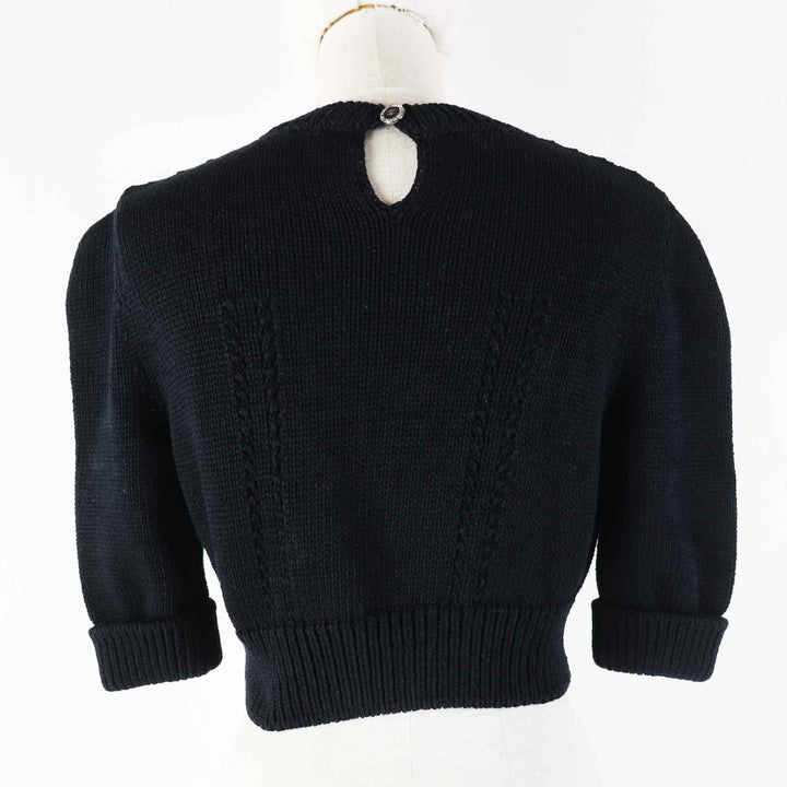 Excellent CHANEL Short sleeve knit Cropped length black Women 36 22S P72760