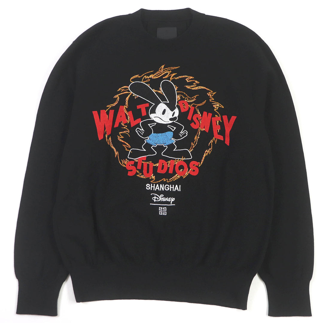 Excellent GIVENCHY×Disney sweater Oswald logo embroidery black cotton mens M BM90MS4YEB