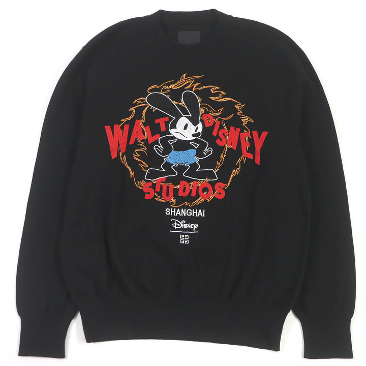 Excellent GIVENCHY×Disney sweater Oswald logo embroidery black cotton mens M BM90MS4YEB