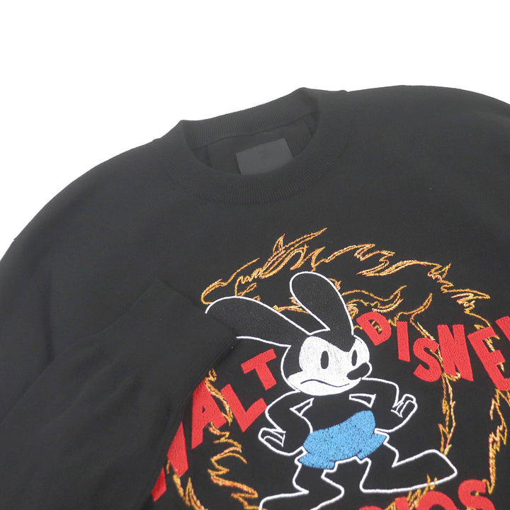Excellent GIVENCHY×Disney sweater Oswald logo embroidery black cotton mens M BM90MS4YEB