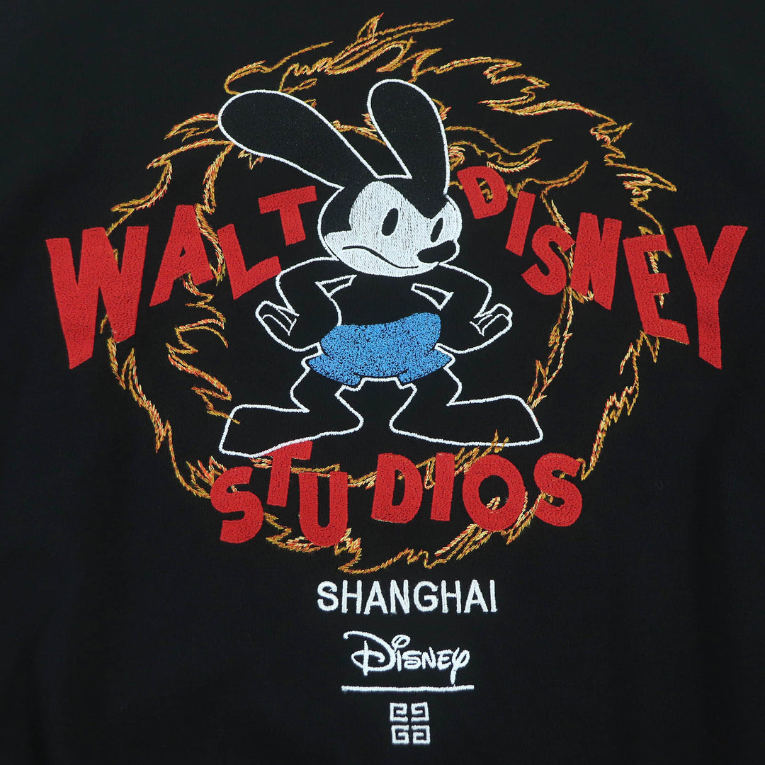 Excellent GIVENCHY×Disney sweater Oswald logo embroidery black cotton mens M BM90MS4YEB