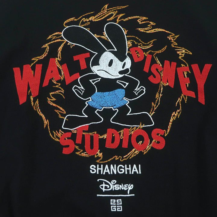 Excellent GIVENCHY×Disney sweater Oswald logo embroidery black cotton mens M BM90MS4YEB