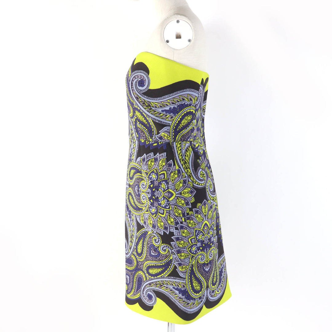 Pristine LANVIN one piece Paisley Pattern Strapless Dress yellow polyester Women 34