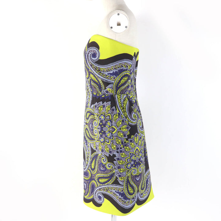Pristine LANVIN one piece Paisley Pattern Strapless Dress yellow polyester Women 34