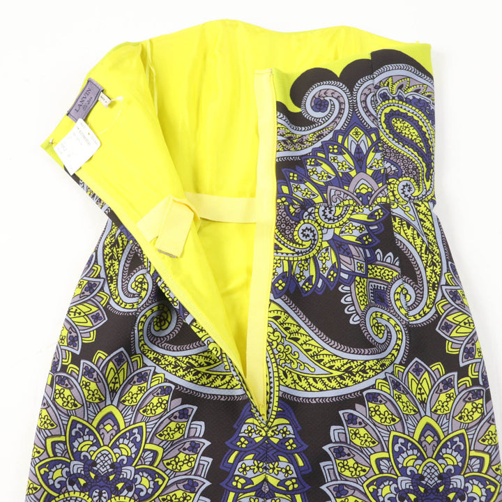 Pristine LANVIN one piece Paisley Pattern Strapless Dress yellow polyester Women 34