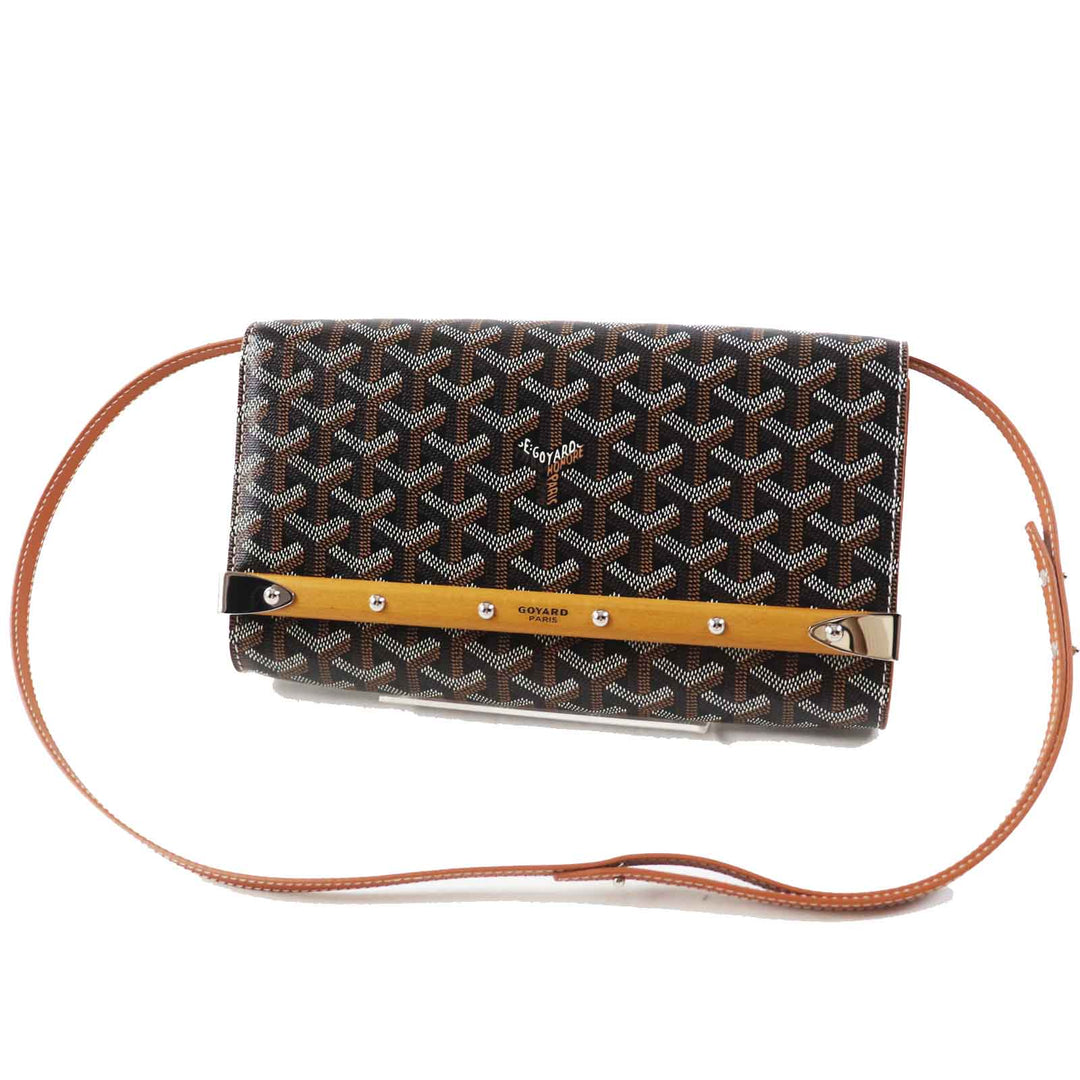 Pristine GOYARD Shoulder Bag Monte Carlo PM Black brown white PVC Women