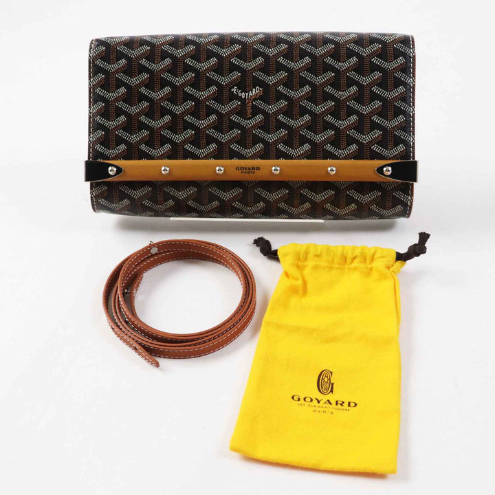 Pristine GOYARD Shoulder Bag Monte Carlo PM Black brown white PVC Women