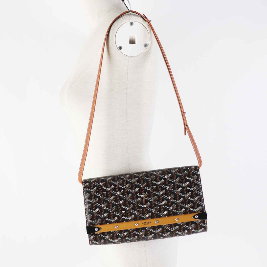 Pristine GOYARD Shoulder Bag Monte Carlo PM Black brown white PVC Women