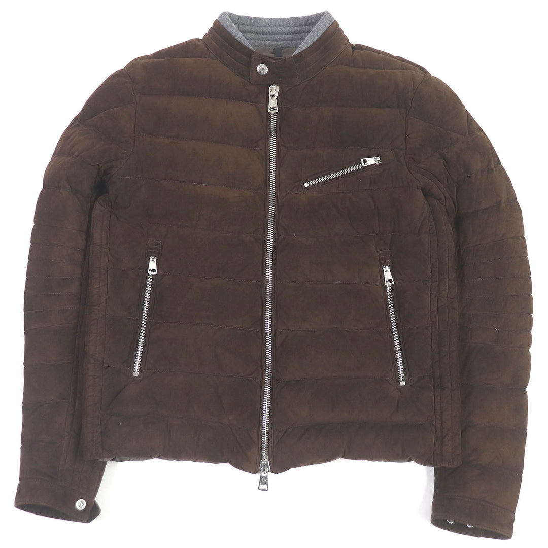 Great MONCLER Down jacket LEFRANC GIUBBOTTO stand-up collar Brown Goat leather mens 2