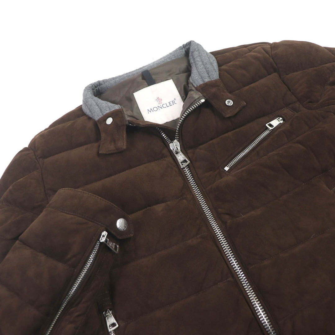 Great MONCLER Down jacket LEFRANC GIUBBOTTO stand-up collar Brown Goat leather mens 2