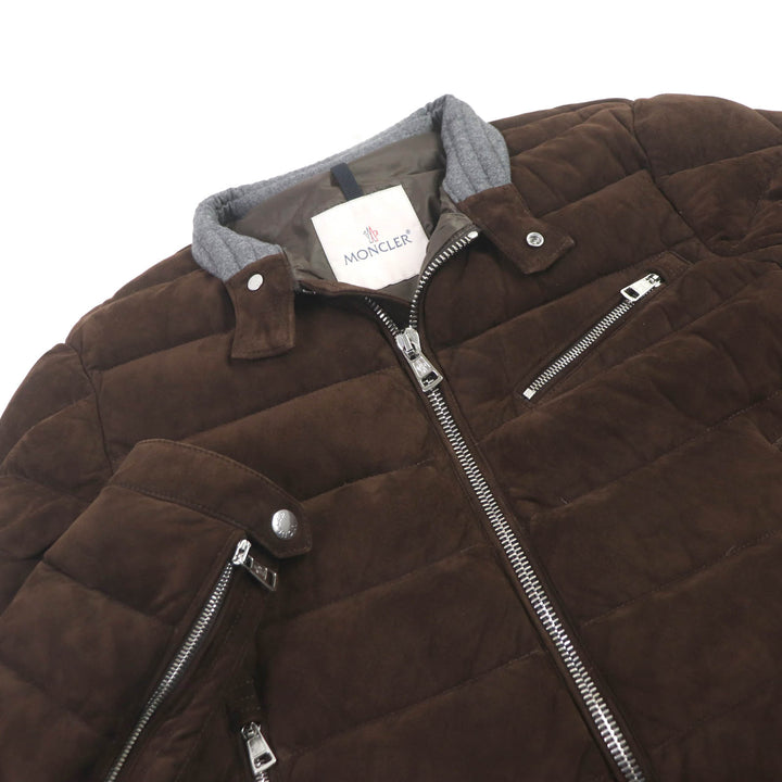 Great MONCLER Down jacket LEFRANC GIUBBOTTO stand-up collar Brown Goat leather mens 2